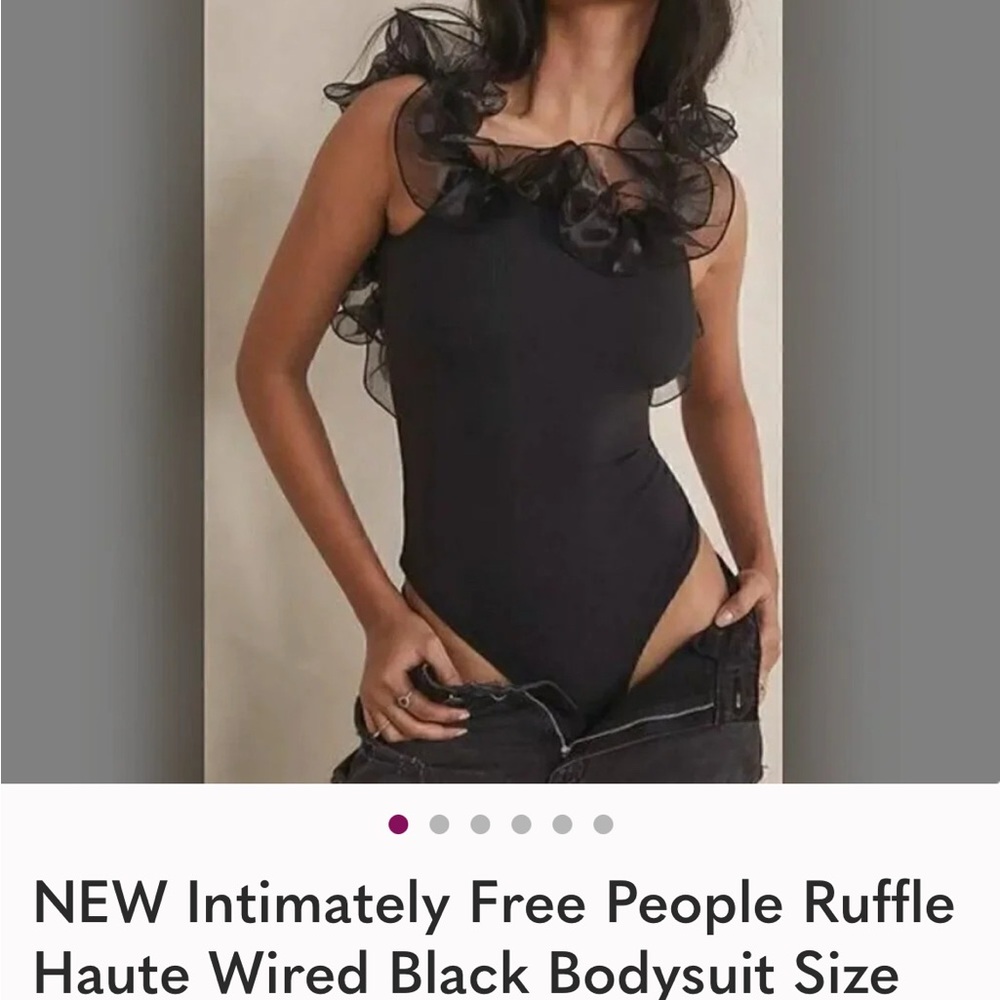 Free People Black Ruffle Bodysuit